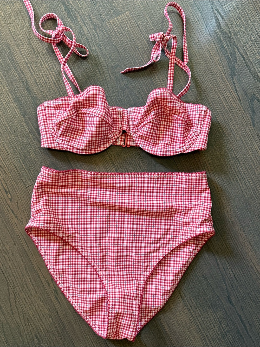 High-Waist Gingham Bikini Set - Red